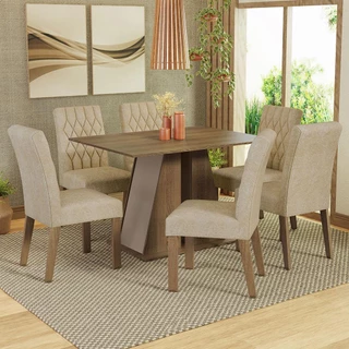 Conjunto Sala de Jantar Mesa Tampo de Madeira 6 Cadeiras Rustic/Crema/Imperial Fabiana Madesa em Oferta na Shopee