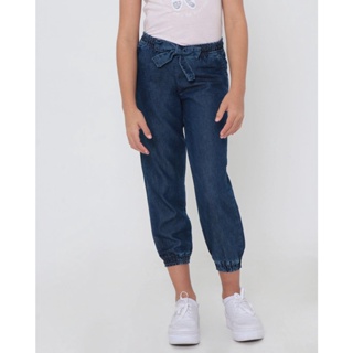 Calça Jeans Infantil Lacinho Jogger Azul Escuro