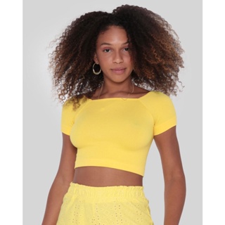 Blusa Feminina Cropped Canelada Amarela