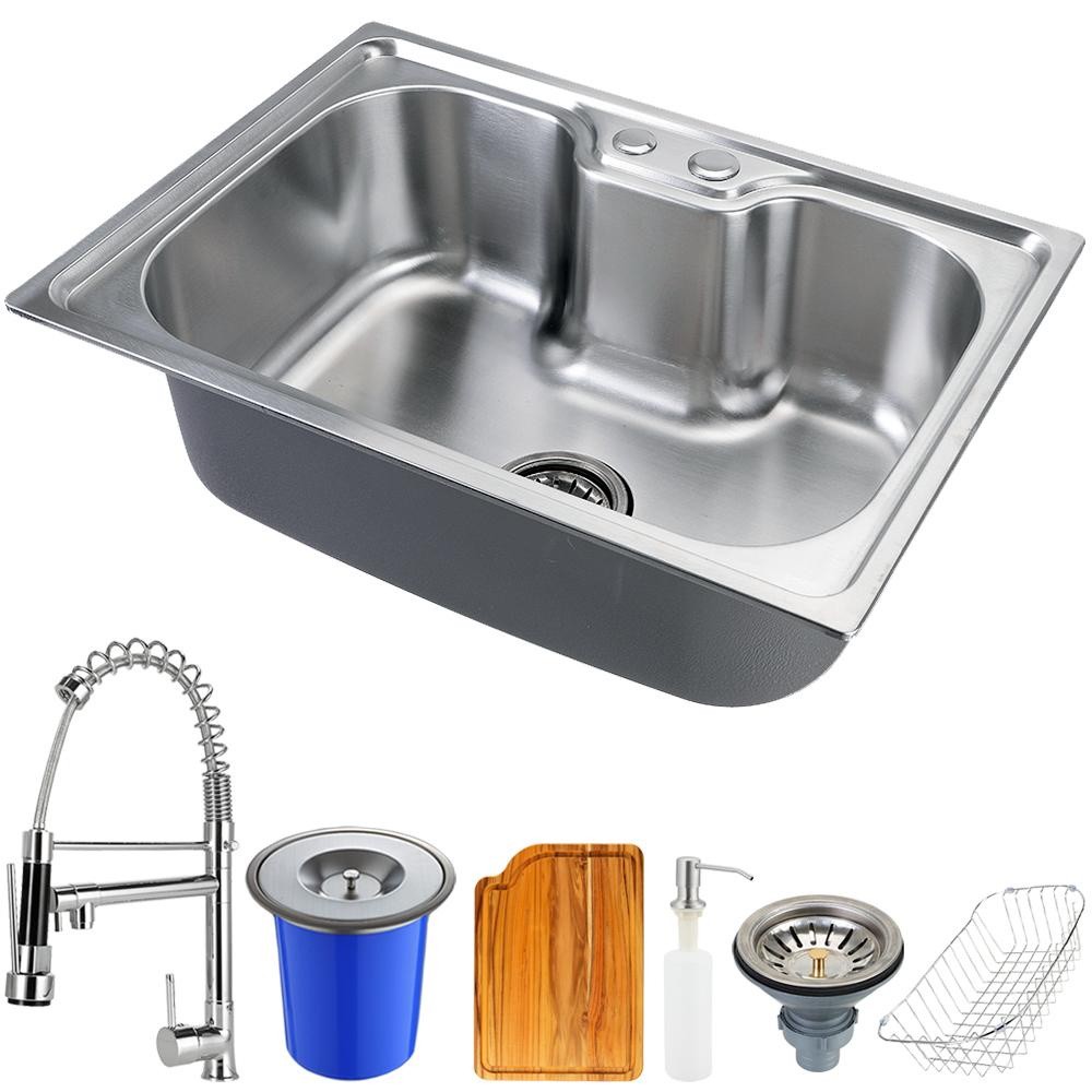 Cuba para cozinha gourmet pia aço inox com acessórios tábua de corte e lixeira Nawa 50 cm e Torneira gourmet Munim pingo
