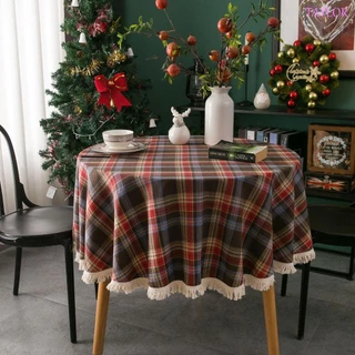Tampa De Mesa TAYLOR , Toalha Redonda Em Borlas De Natal De Algodão Xadrez Colorida Macia Decoração