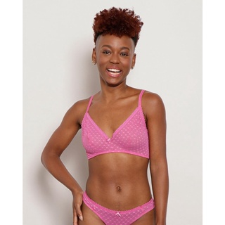 Sutiã Tule Corações Sem Bojo Rosa Neon