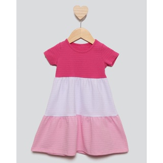 Vestido Bebê Três Marias Manga Curta Texturizado Rosa