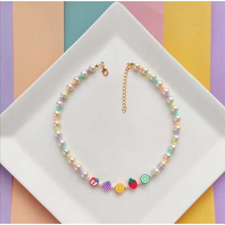 Colares chocker pérolas coloridas miçangas de frutas colar de pérolas infantil