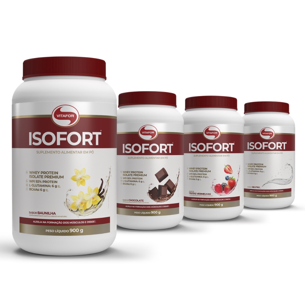 Isofort Whey Protein Isolado Premium Vitafor Todos os Sabores em Pó 900g com L-Glutamina e Bcaa