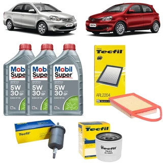 Kit Troca De Oleo e Filtros Etios 1.3 1.5 Flex 5w30 Mobil sintético revisão original Toyota 2012 2013 2014 2015