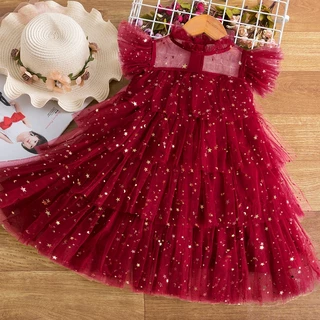 WFRV Princesa Tulle Vestido De Festa De Aniversário Para Crianças De 3-8 Anos Natal Meninas Vermelho