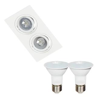 Spot Duplo Plano Save Energy Multi Branco + 2 Lâmpadas PAR20 7W 3000K Branco Quente