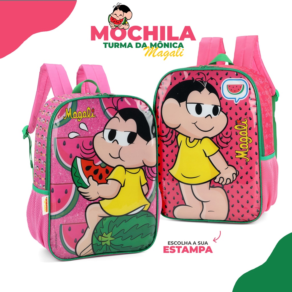 Mochila de Costas Escolar Feminina Infantil Magali Menina Turma da Mônica