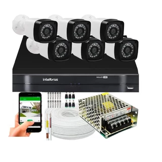 Kit DVR Intelbras 8 canais H.265 Sem Hd 6 câmeras Full HD 1080p 20m