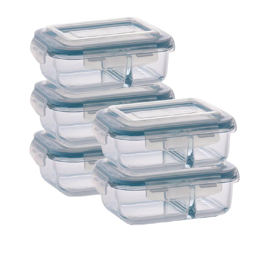 kit 5 Potes hermetico Com divisoria vidro P/ air fryer 640ml