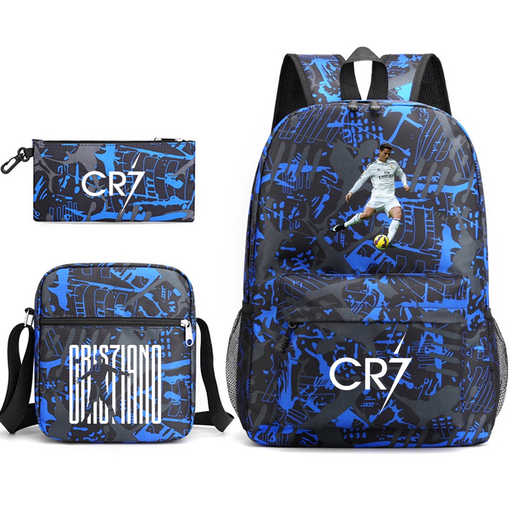 CR7 Football Star Schoolbag Mochila De Viagem Lápis 3pcs/set Para Crianças Estudantes Natal