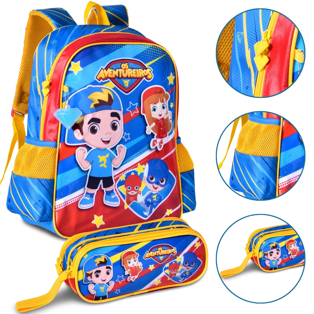 Kit Mochila Infantil Luccas Neto Estojo Duplo Escolar Costas Cor Vermelho  Desenho Do Tecido Liso