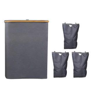 Cesto De Roupa Suja HGM 160L Com Tampa Grande Dobrável 3 Divisórias Organizador De Cestas Alças E Bolsas Internas Removíveis Para Dormitório/Lavanderia/Armário/Banheiro /
