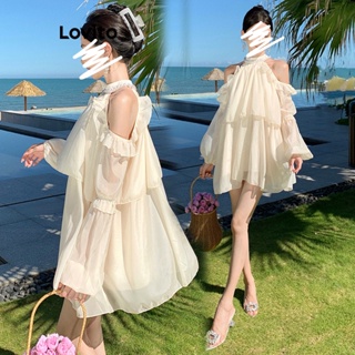 Lovito Vestido Elegante De Ombro Frio Com Babados Lisos E Pérolas Para Mulheres LNA40185