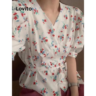 Lovito Blusa Casual Lisa Com Renda E Botão Frontal Para Mulheres LNE41088