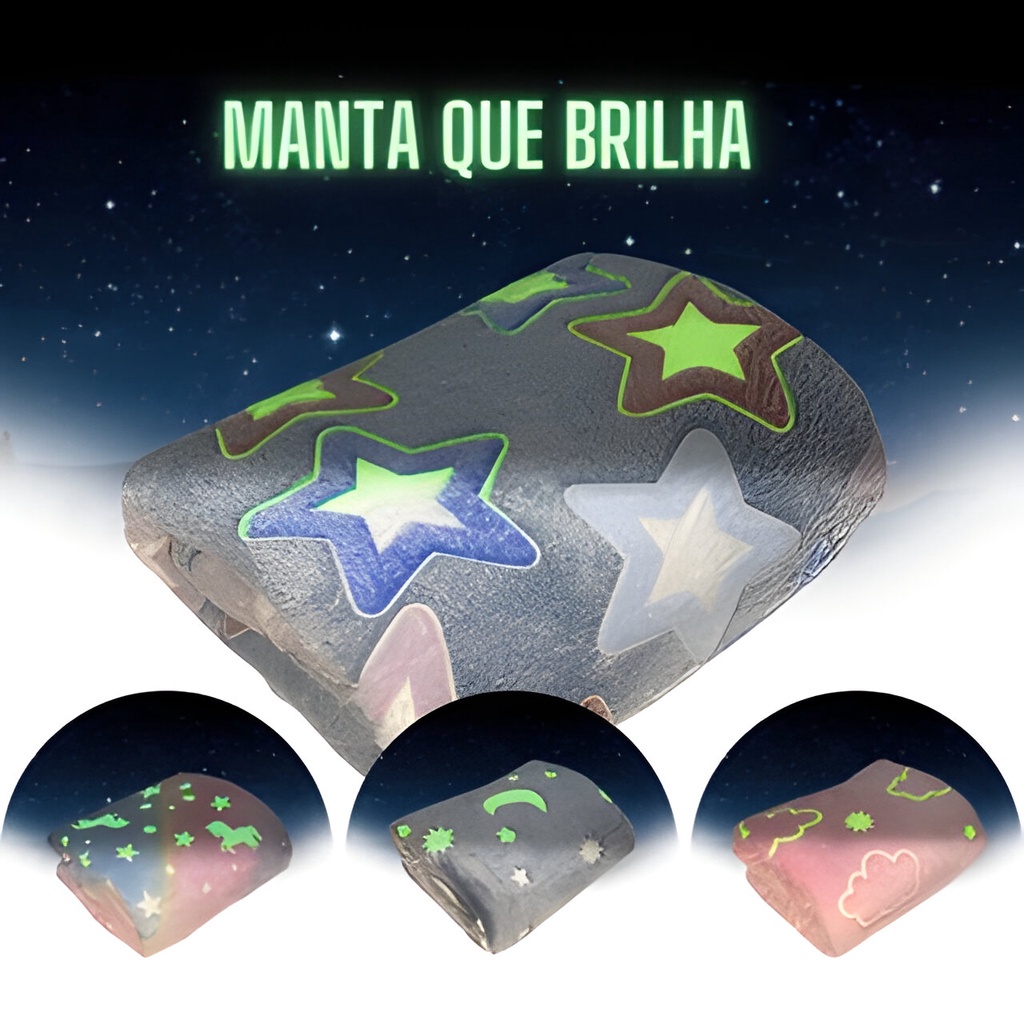 Cobertor Manta Magica Infantil Casal 2,00x1,80Mt Brilha No Escuro Antialérgico