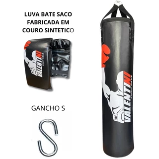 Saco de Pancada VALENTINI 120 cm - Treino Boxe Muay Thai - Alta Resistencia + Luva Bate Saco Preta