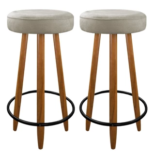 Kit 02 Banquetas Alta Cozinha Ilha Bancada Bar Bistro Madeira Camila 75cm Estofada Pés Palito