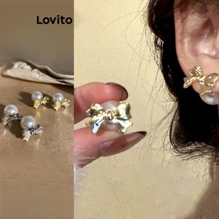 Lovito Brincos Casuais De Pérolas Com Laço Simples Para Mulheres LCS05125
