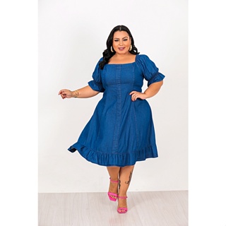 Vestido jeans best sale plus size mercadolivre