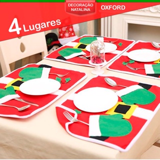 Jogo Americano de Mesa Natal 4 Pecas Lugares Sousplat Posta Capa Papai Noel Pratos Talheres