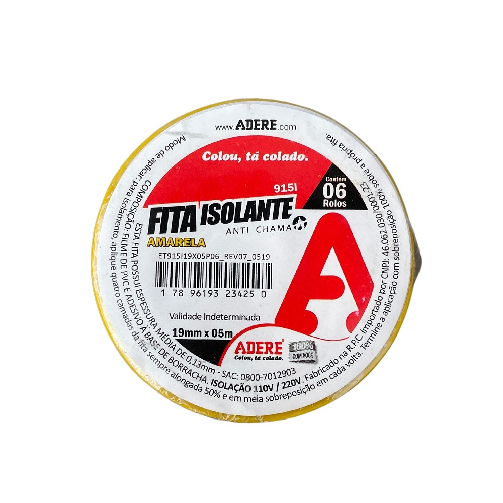 FITA ISOLANTE AMARELA 19mmX5m - ADERE
