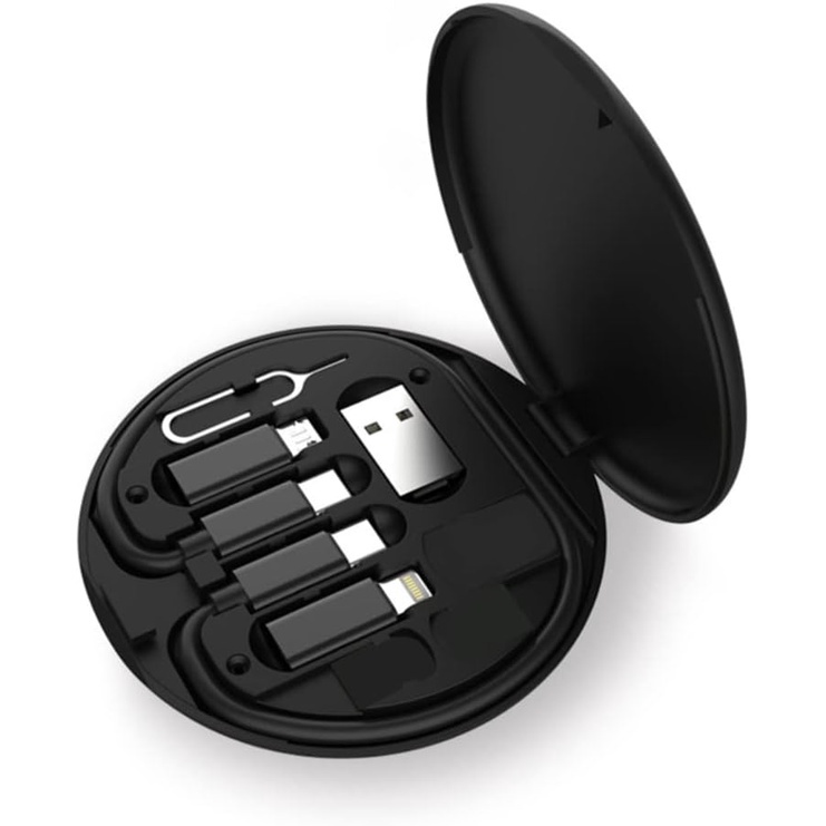 Conjunto de adaptador de cabo de carregamento múltiplo 6 em 1 USB C para USB Kit de cabo adaptador de celular Suporte de telefone celular pino de ejeção adaptador USB caixa de armazenamento portátil para viagem de negócios