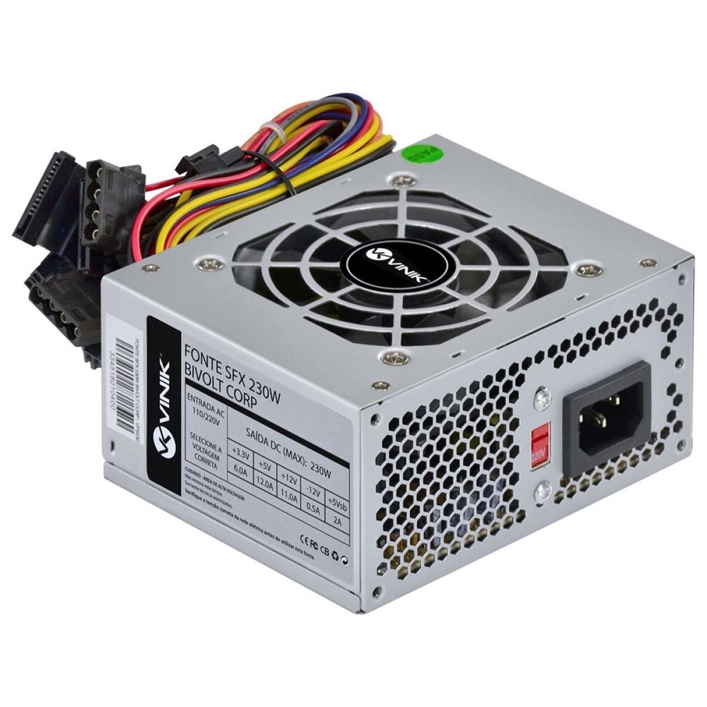 Fonte Mini ATX Padrão Sfx Para Gabinete Slim 230w Real Bivol 110/220V Manual