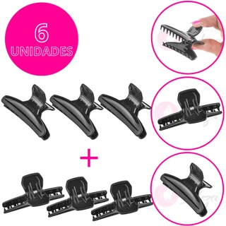 Prendedor Cabelo Clip Piranha Profissional Cabeleireiro C/ 6