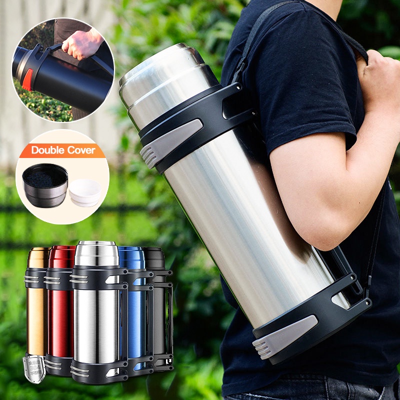 Garrafa Isotérmica 1800ml com Alça Inox Cores Variadas Viagem Aço Água Café Camping Trilha Acampamento Esportes Trilha Passeio Bebida Suco
