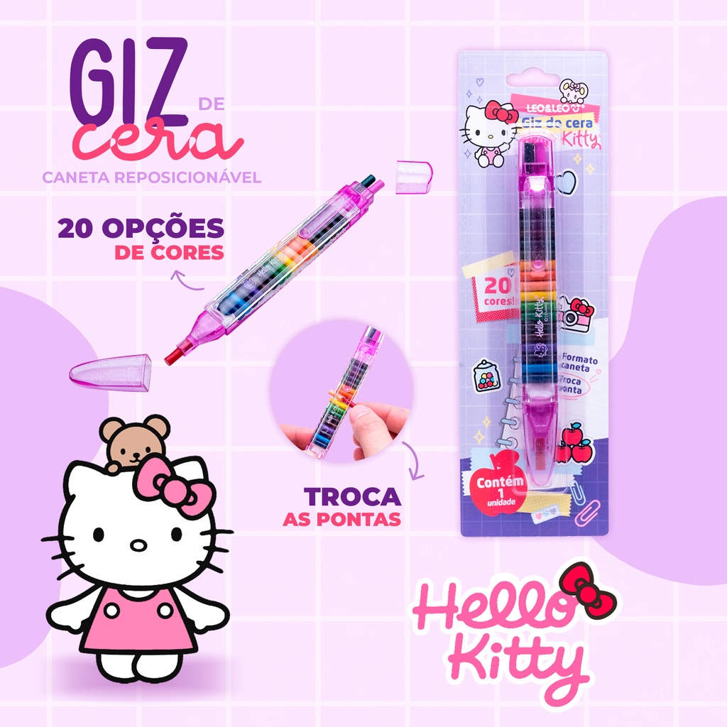 Giz de Cera Caneta Troca Ponta 20 Cores Hello Kitty Leo&Leo