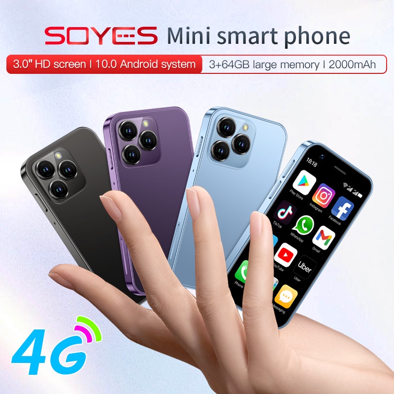 SOYES XS16 Mini Telefone Inteligente 3.0 " 4G LTE 3GB RAM 64GB ROM Android 10.0 Quad Core 2000mAh Tipo C Pequeno Standby SIM Duplo