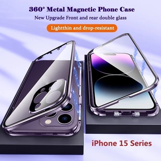 360 ° Capa De Adsorção Magnética Metálica Para iPhone 15 14 13 Pro Max Plus 11 Original De Liga Roxa Vidro Dupla Face