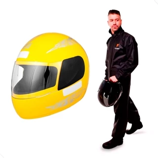 Capacete Moto Amarelo Fechado Pro Tork Liberty 4 Viseira Transparente + Capa de Chuva PVC Pioneira