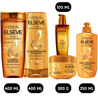 Kit Elseve Óleo Extraordinário Creme Nutrição Sonhos Pentear Argan e Marula Banho de Brilho