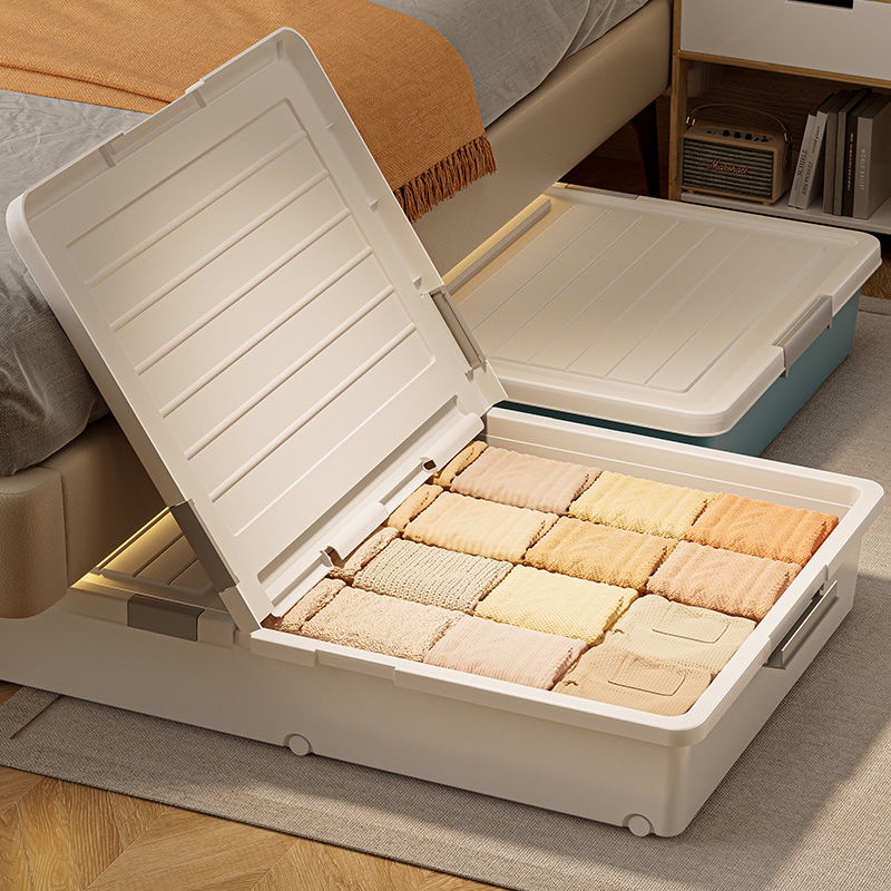 Jh Ready Stock Thickened Caixa de armazenamento sob a cama Caixa de armazenamento para dormitório doméstico Ferramenta prática sob a gaveta da cama Caixa de armazenamento para roupas