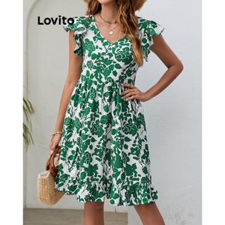 Lovito Vestido Boho Ditsy Com Babados Florais Para Mulheres LNL35016 (Azul Esverdeado)