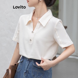 Lovito Camiseta Casual Feminina Com Botão Liso LNE41074