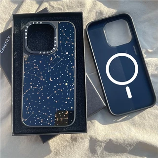CASETiFY X Stars Sucção Magnética Black & Sliver Mirror Casing Apple IPhone 15 14 13 12 Pro Máximo Estojo Traseiro Duro Com Logotipo De Escultura Em Caixa