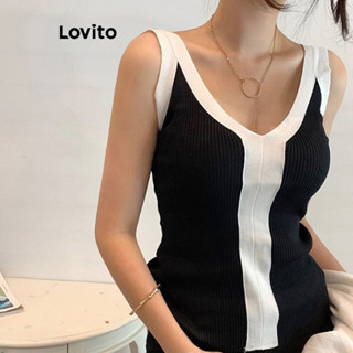 Lovito Regata Casual Patchwork Colorblock Para Mulheres LNL39071 (Preto)