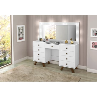 Penteadeira Camarim 9 Gavetas Retro Mila  C/led -Espelho- Gaveta Maquiagem  -Branco em Oferta na Shopee