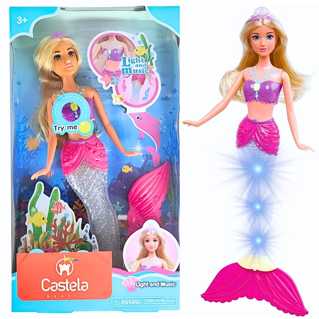 Brinquedo Boneca Princesa Sereia Anlily Com Som e Luz Articulada ...