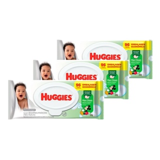 Toalhas Umedecidas Huggies Classic - 3 Pacotes com 96 Toalhas Cada