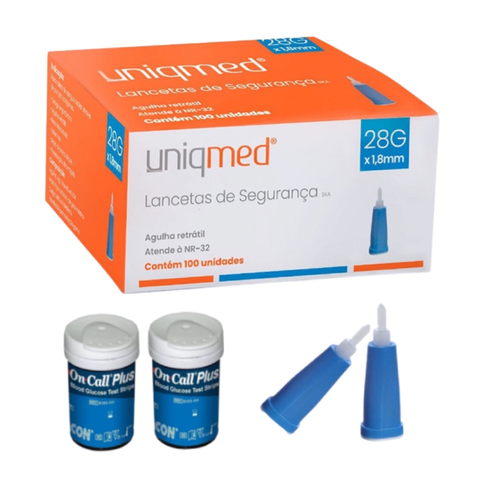 Kit 100 Tiras On Call Plus 2 para Controlar Diabete + 100 Lancetas ...