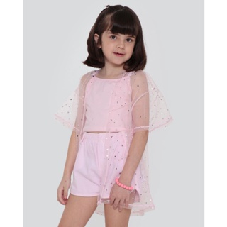 Kimono Infantil Tule Estrelinhas Rosa