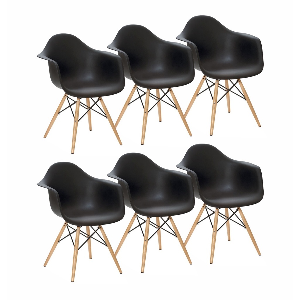 Kit 6 Cadeiras Charles Eames Eiffel Design Wood Com Braços