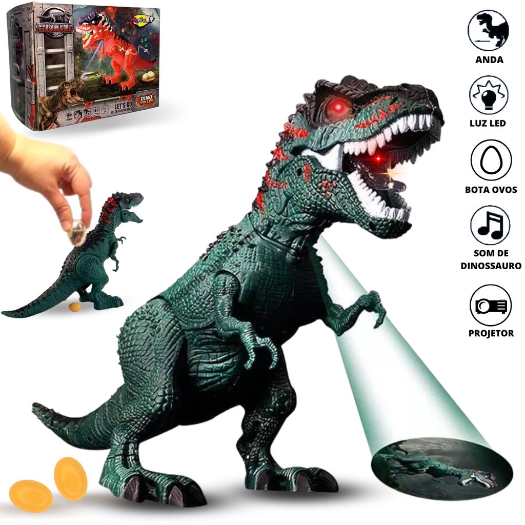 Dinossauro T Rex Bota Ovo Anda C/ Som E Projetor De Luz 30cm