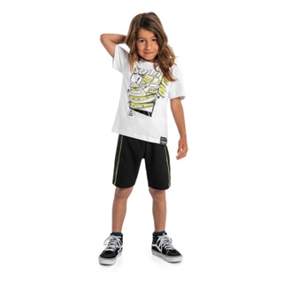 Conjunto Infantil Masculino com Camiseta e Bermuda em Moletom Quimby