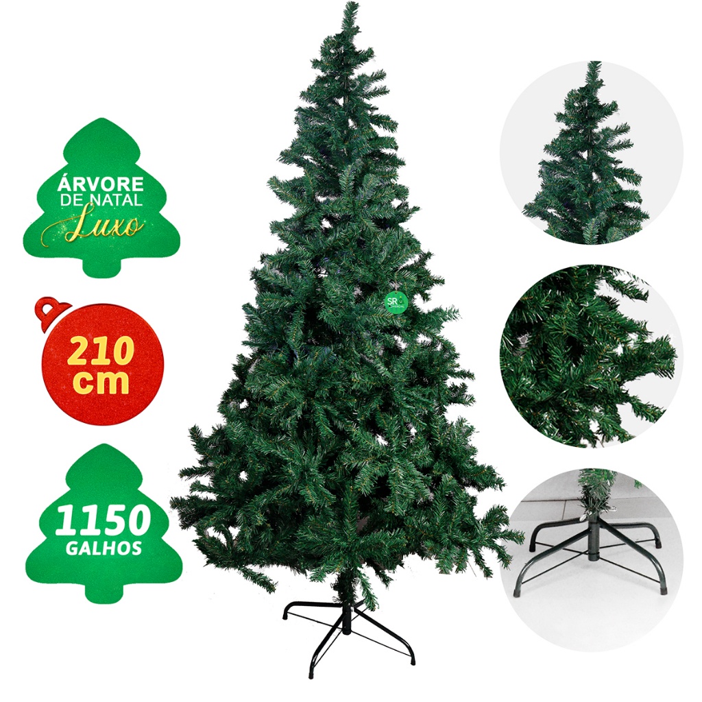 Árvore de Natal Cheia Luxo 2 10M Estilo Pinheiro Tradicional 1150 Galhos 210cm Verde